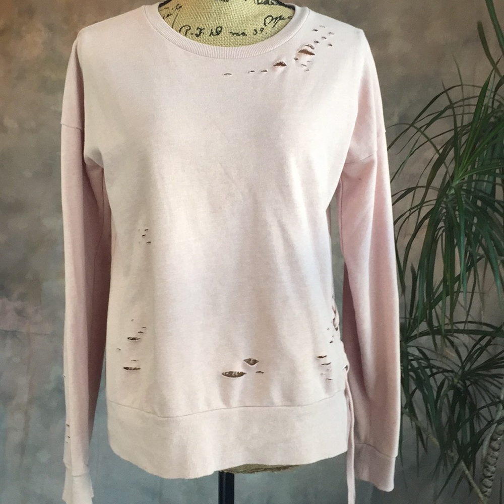 Forever 21 Distressed Sweatshirt Pink Sz S